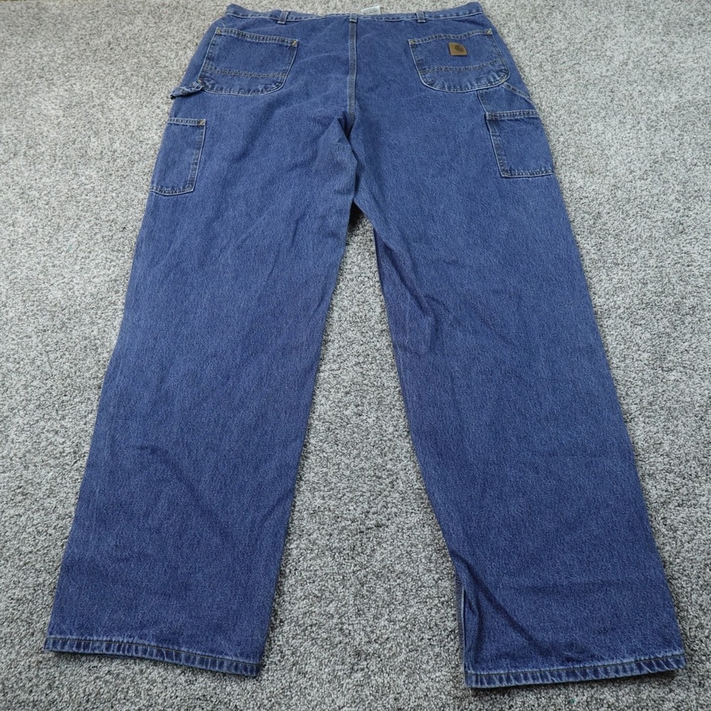 Carhartt Jeans Mens 44X34 Dark Blue Denim Pants Loose Carpenter Work Utility B13